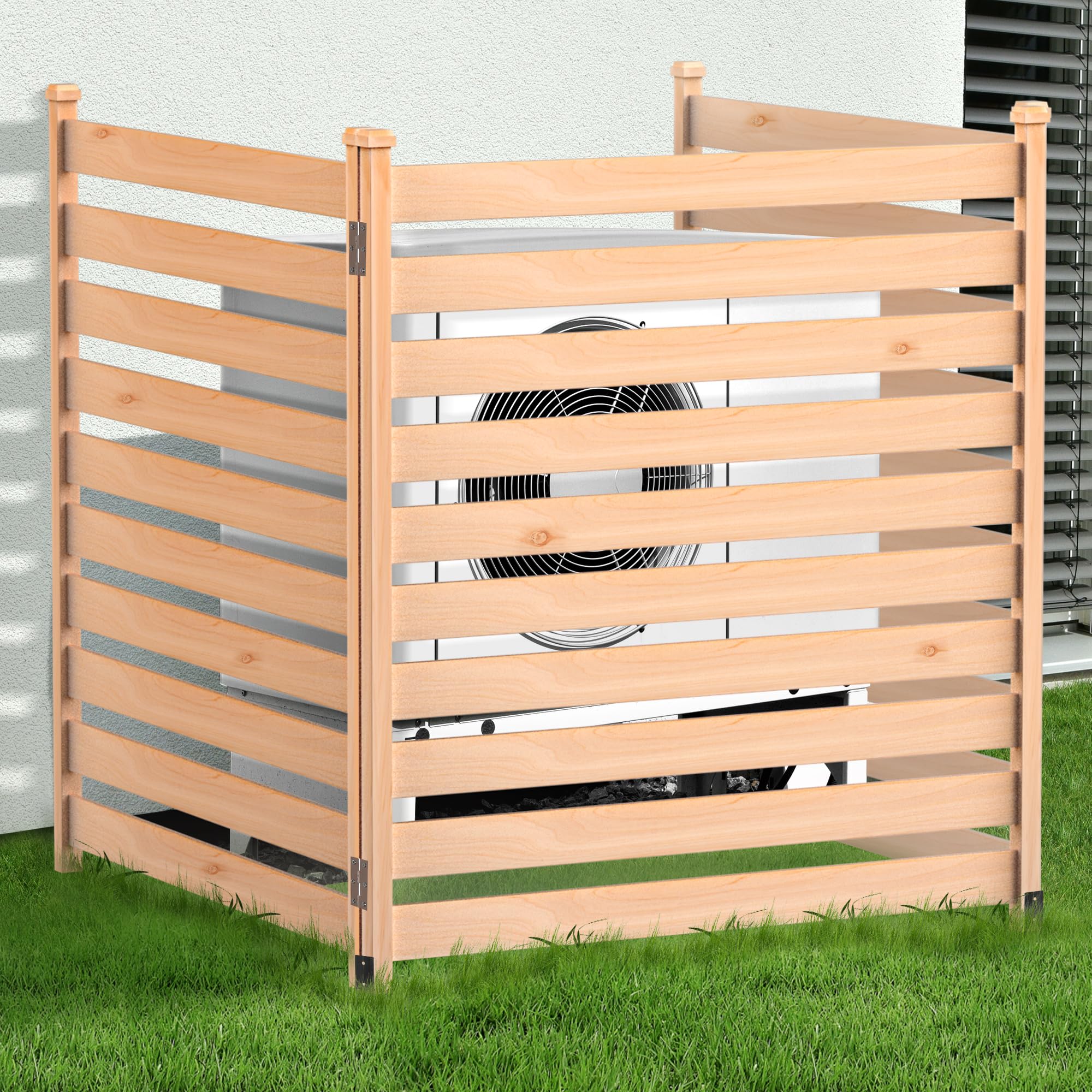 Decofy Air Conditioner Fence, 38" W x 43" H Wooden Privacy Fence Screen, No Dig Privacy Screen with Positioning Pin, 3 Panels for Outdoor to Hide Air Conditioner, AC Covers, Trash Can