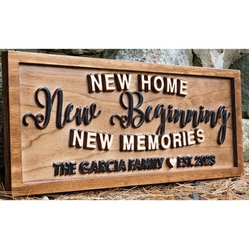 3D Wood Carved Personalized New Home Family Name Sign, Established Date
