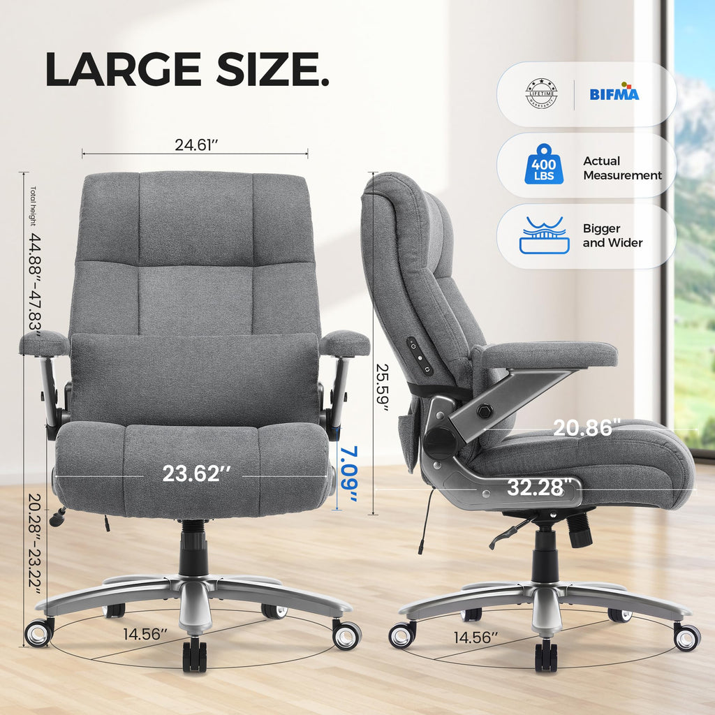 Chairker Big and Tall Office Chair with Massage Heat for Heavy Duty People, 400LBS, Darkgray-fabric