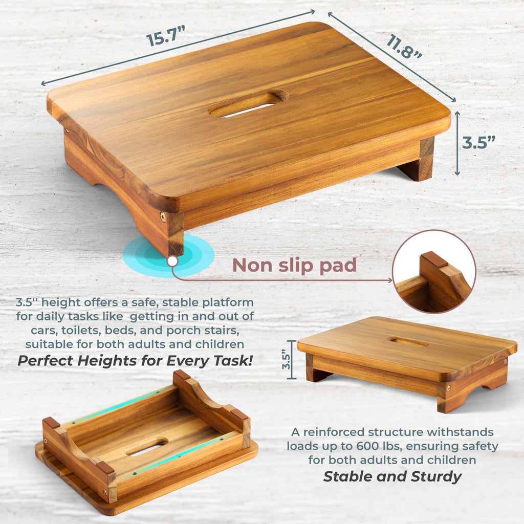 Fanatu Wooden Step Stool, 3.5'' One Step Stool for Adults, Wooden Bedside Step with 550 Lbs Load Capacity, Heavy Duty/portable/nonslip/durable