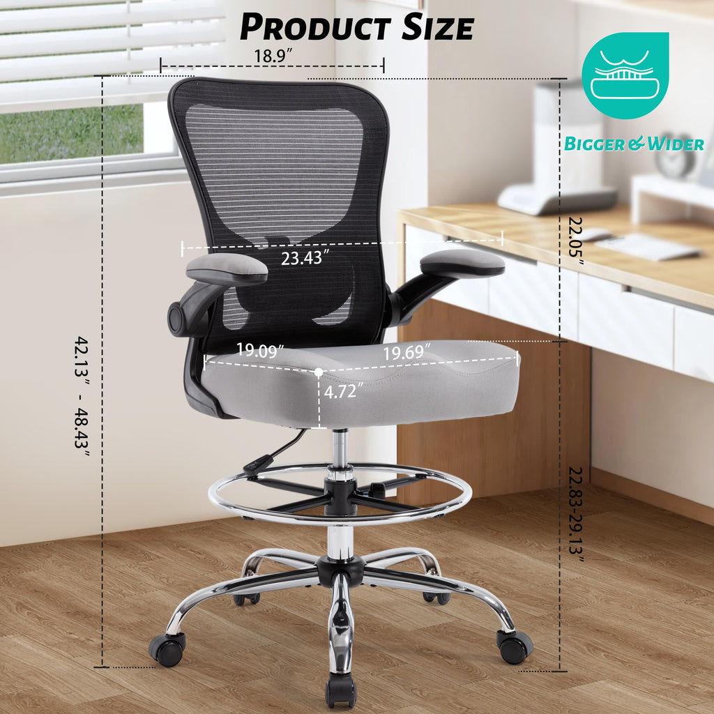 500lbs Ergonomic Drafting Chair Tall Office Chair for Counter Height or Standing Desk, Executive High Office Chairs with W-shaped Thick Seat