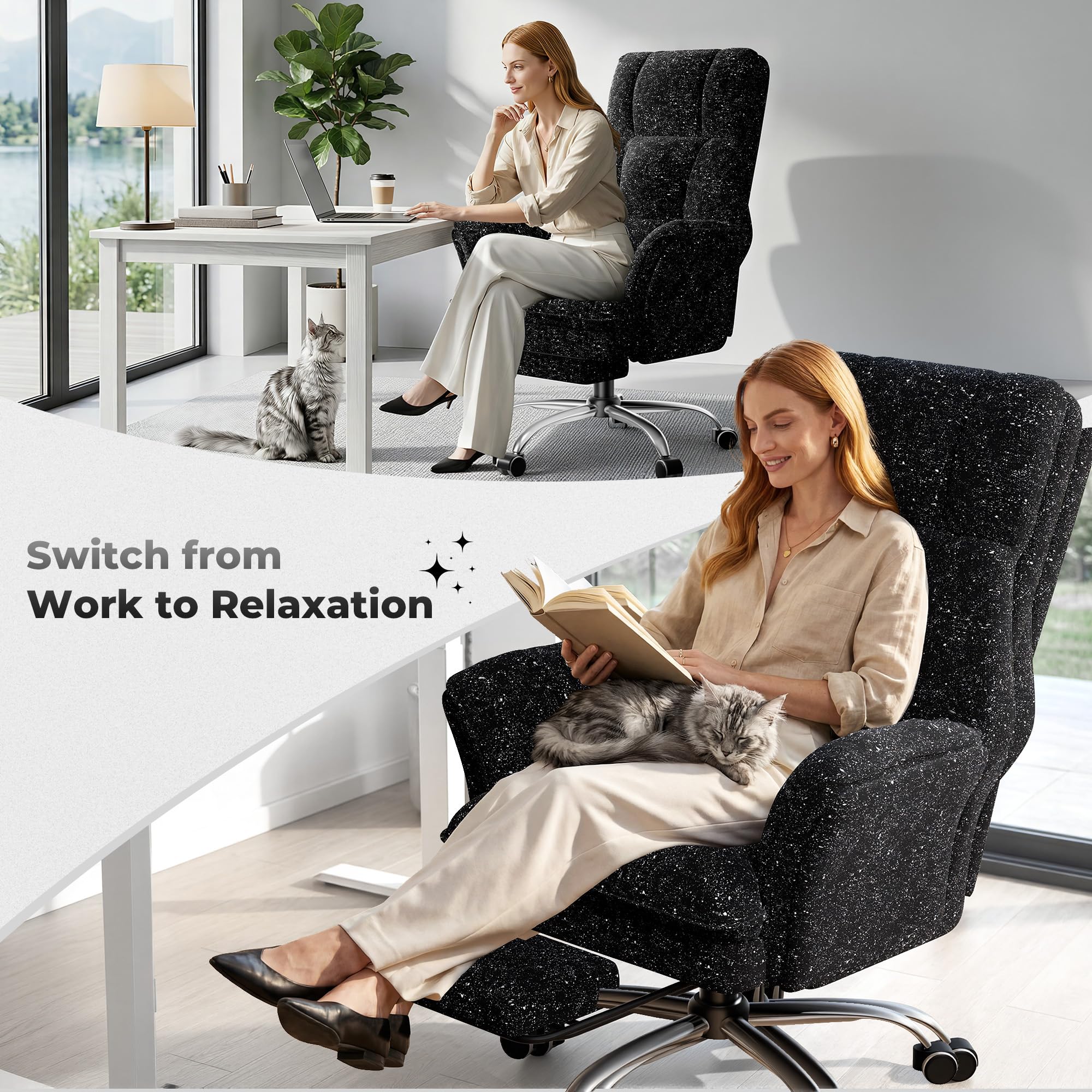 Big and Tall Office Chair, Flip Armrests for Pets & Cross Legged Sitting, Galaxy Black