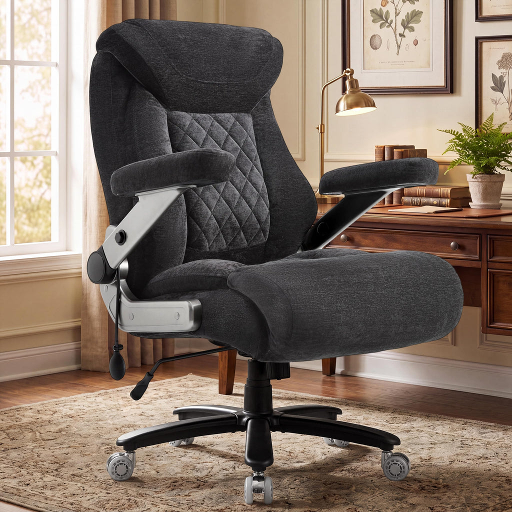 600lbs Large Big and Tall Office Chair, Heavy Duty Wide Ergonomic Gaming Office Chair with 5d Flip Arms, Comfy Fabric Executive Office Desk