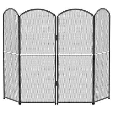 Fireplace Screen 4-Panel,47.8“ W x 31” H,Foldable Fire Spark Guard with Wrought Metal Mesh,Modern Decorative Fireplace Gate for the Living Room,Baby and Pet Safe,Home Decor,Easy Assembly,Black