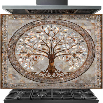 Tree Tempered Glass Backsplash for Kitchen, Glass Backsplash, Easy to Clean Custom Stove Backsplash, Heat & Scratch Resistant Kitchen Backsplash, Multi-Mount Installation Farmhouse Kitchen Backsplash