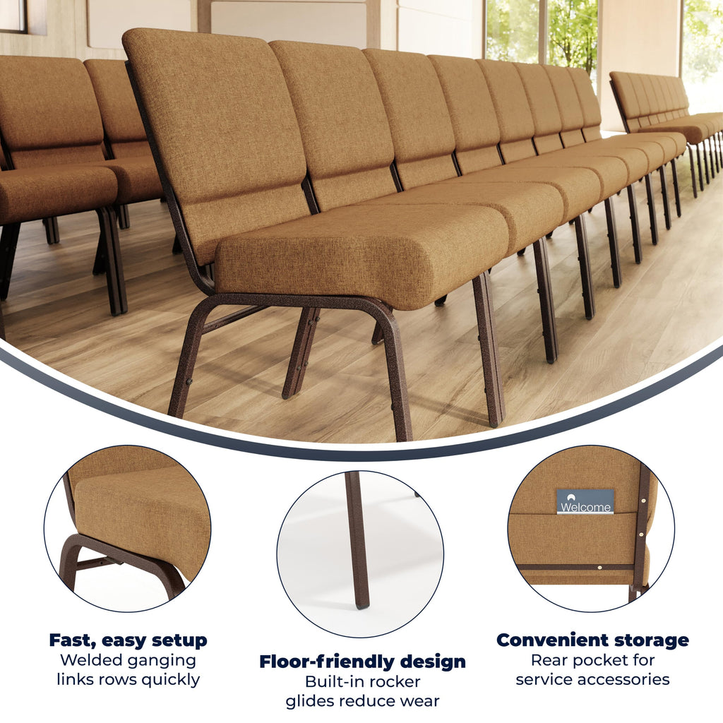 Flash Furniture Hercules Series 21''w Stacking Church Chair in Caramel Fabric - Copper Vein Frame, Set of 1, Caramel Fabric/copper Vein Frame