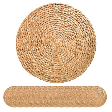 13 Inch Round Woven Plate Placemats Set of 15, Farmhouse Rustic Straw Braided Chargers Place Mats, TwinnekYR Large Boho Cattail Weave Table Mats, for Dining Plates Table Decor Home Wedding Party