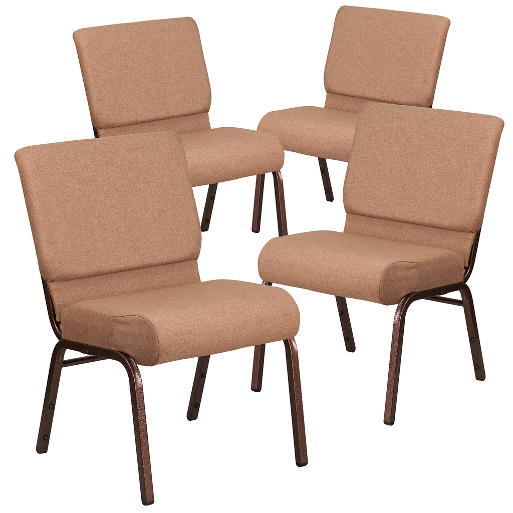 Flash Furniture 4 Pack Hercules Series 21''w Stacking Church Chair in Caramel Fabric - Copper Vein Frame, Set of 4, Caramel Fabric/copper Vein