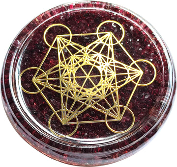 ZZYBIA Large 4" Garnet Crystals Metatron's Cube Merkaba Coaster Water Charging Plate Energy Dome