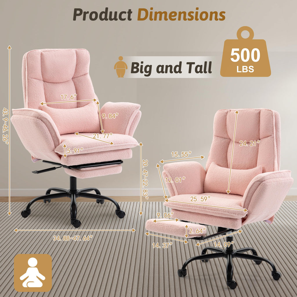 Wider Seat Office Chair with Flip Armrests for Criss Cross Legged&cats, Big and Tall Executive Ergonomic Reclining Chair with Footrest&lumbar