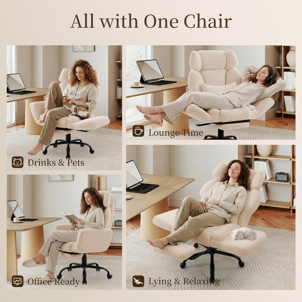 Wider Seat Office Chair with Flip Armrests for Criss Cross Legged&cats, Big and Tall Executive Ergonomic Reclining Chair with Footrest&lumbar