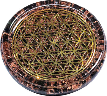 ZZYBIA LARGE 4" Obsidian Flower Of Life Coaster Mixed w/Copper chips Water Charging Plate Energy Dome