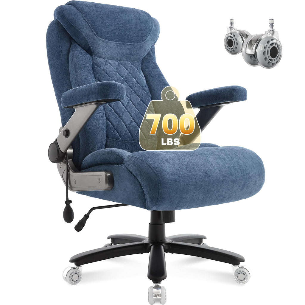 Fabric 700lbs Big and Tall Office Chair, Ergonomic Heavy Duty Executive Cloth Office Chair with 5d Flip Arms & Adjustable Lumbar Support & Dual