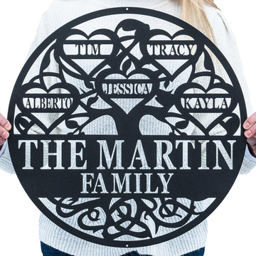 Personalized Family Tree of Life Metal Outdoor Name Sign | Family Wall Art
