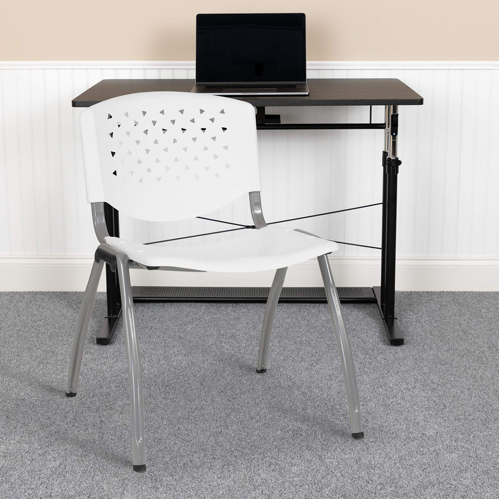 Emma + Oliver Home and Office White Plastic Stack Chair with Perforated, 20.75"W x 24.5"D x 28.5"H