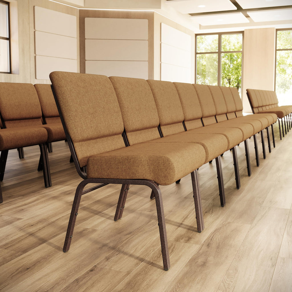 Flash Furniture Hercules Series 21''w Stacking Church Chair in Caramel Fabric - Copper Vein Frame, Set of 1, Caramel Fabric/copper Vein Frame