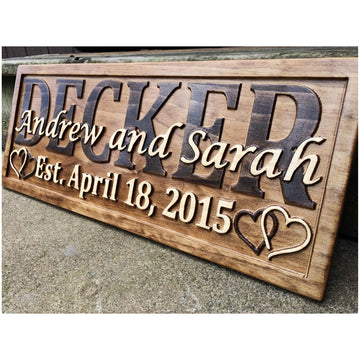 Personalized Wood Wedding Last Name Established Sign | 5 Year Anniversary