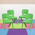 Emma + Oliver Green Plastic Stackable School Chair, 10.5" Seat, 4-pack, 12.5"W x 14"D x 20"H