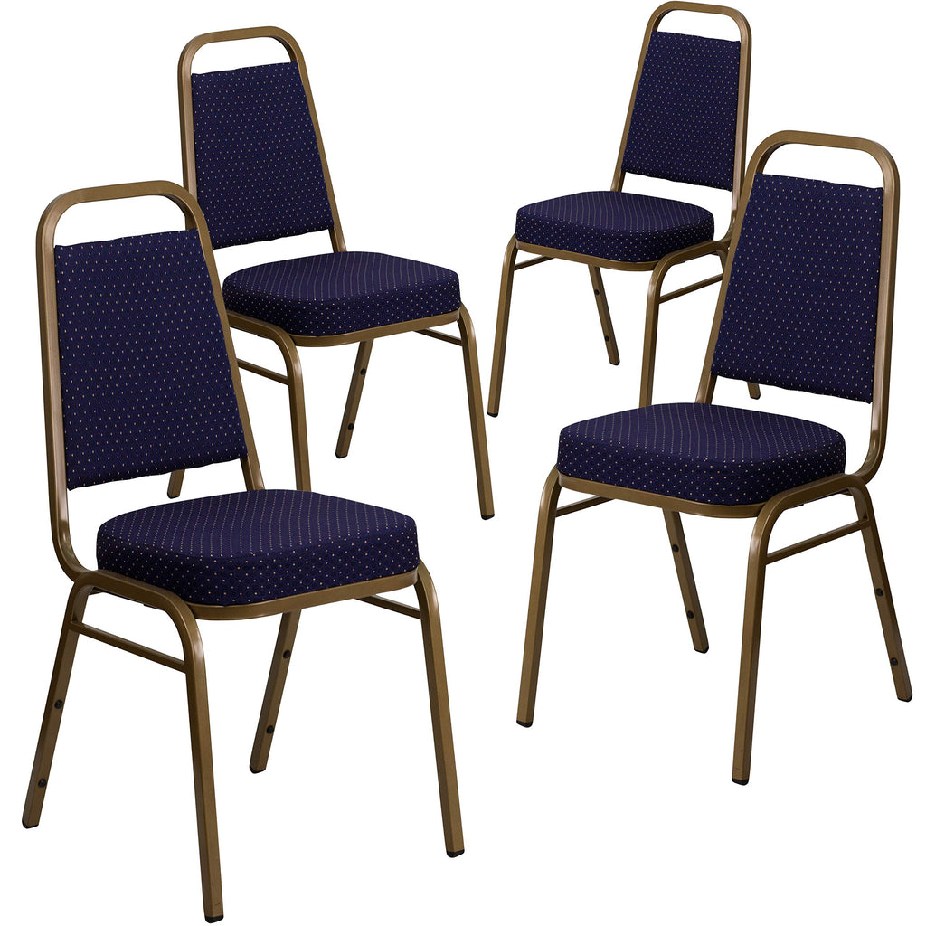 Flash Furniture Hercules Fabric Banquet Chair, Gold, 4-pack, Set of 4, Navy Patterned Fabric/gold Frame