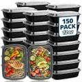 Tiya Meal Prep Containers with Lids - 150 Pack 12 oz BPA-Free Plastic Food Storage Containers Leak-Proof, Microwave, Dishwasher & Freezer Safe Reusable To-Go Boxes for Portion Control & Catering