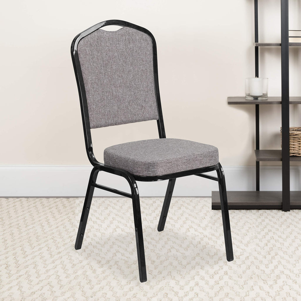 Flash Furniture Hercules Crown Back Stackable Banquet Chair, Black, 4-pack, Set of 4, Gray Fabric/black Frame