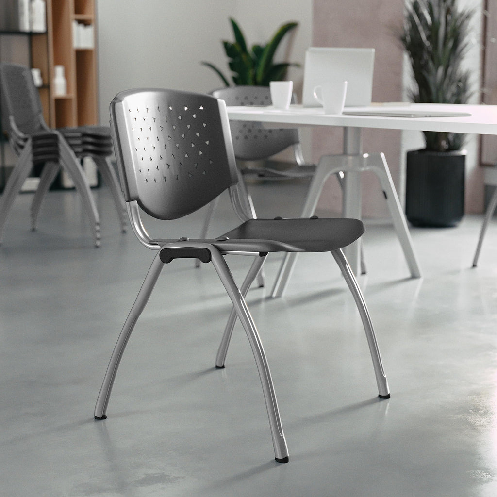 Flash Furniture Hercules -5 Pack 880 Lb. Capacity Gray Plastic Stack Chair | Comfortable Seating with Durable Design, Set of 5, Grey