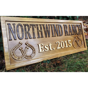 3D Wooden Personalized Ranch Name Sign | Horse Horseshoe Barn Farm Decor