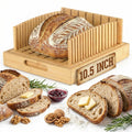 10.5" Extra Wide Bamboo Bread Slicer Guide with Crumb Catcher Board - Premium Wood Cutter & Serving Tray for Homemade Artisan Loaves, Kitchen Gadget Gifts for Bakers