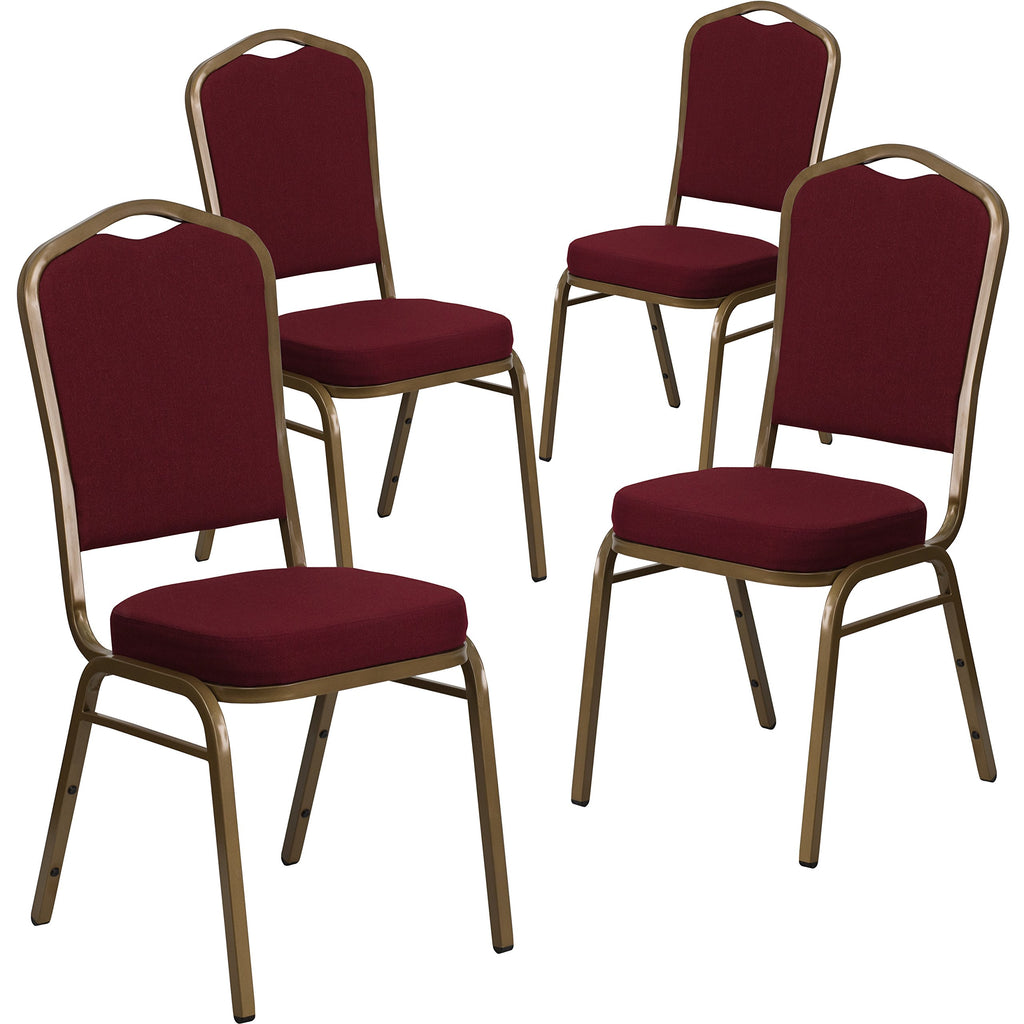 Flash Furniture Hercules Fabric Crown Back Banquet Chair, Burgundy, 4-pack, Set of 4, Burgundy Fabric/gold Frame
