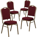 Flash Furniture Hercules Fabric Crown Back Banquet Chair, Burgundy, 4-pack, Set of 4, Burgundy Fabric/gold Frame