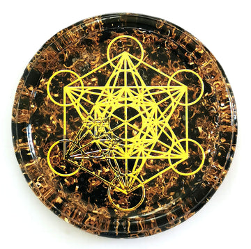ZZYBIA LARGE 4" Obsidian Crystals Metatron's Cube Merkaba Coaster Water Charging Plate Energy Dome
