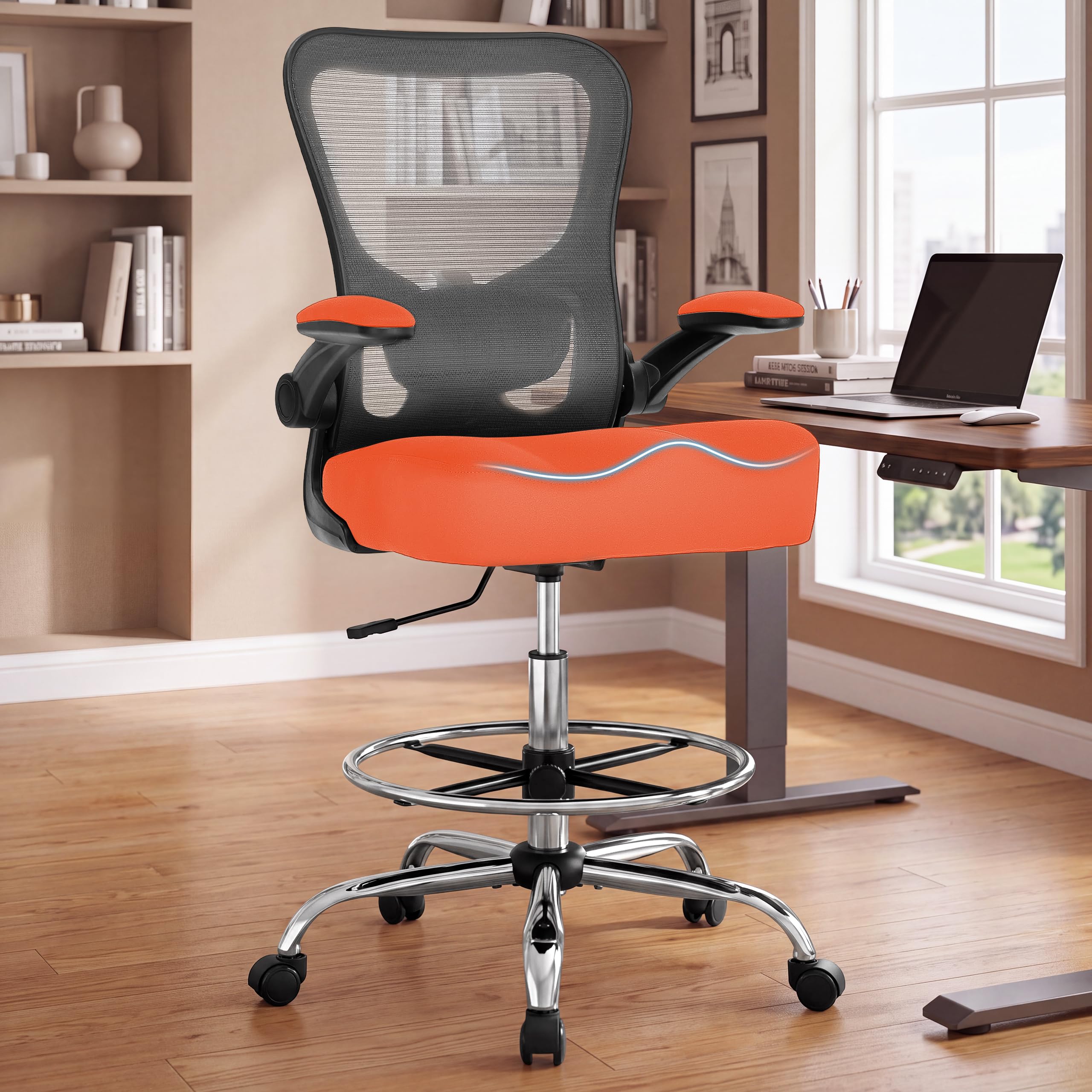 500lbs Ergonomic Drafting Chair Tall Office Chair for Counter Height or Standing Desk, Executive High Office Chairs with W-shaped Thick Seat