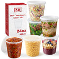 24oz Deli Containers with Lids (48 Set/96 Pcs) Food Storage Containers, Freezer Microwave Safe, BPA-Free Plastic, Stackable Snack Airtight Soup Leakproof Leftover Organizers & To-Go