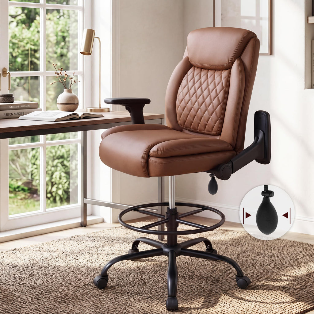Drafting Chair,executive Tall Office Chair Flip-up Armrests for Counter Height Desk Drawing Use,high Task Chair with Adjustable Foot Ring &