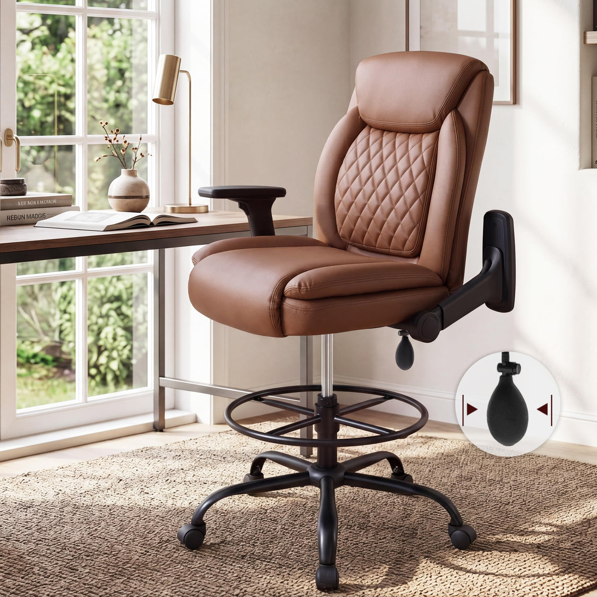 Drafting Chair,executive Tall Office Chair Flip-up Armrests for Counter Height Desk Drawing Use,high Task Chair with Adjustable Foot Ring &