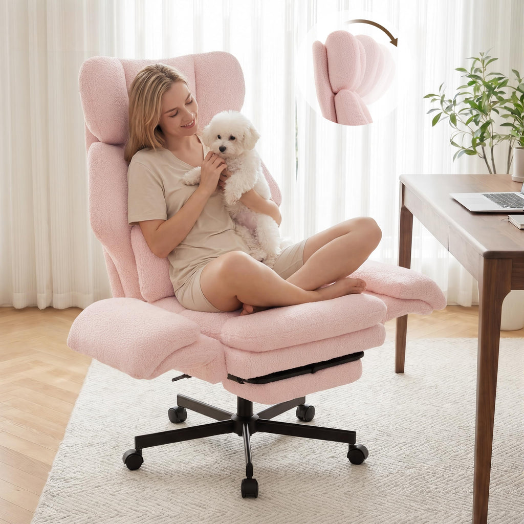 Criss Cross Chair with Footrest, Big and Tall Office Chair with Flip Arms, Teddy Pink