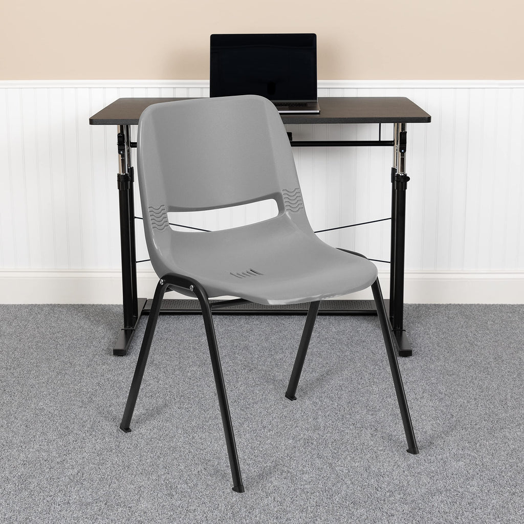 Flash Furniture 5 Pack Hercules Series 880 Lb. Capacity Gray Ergonomic Shell Stack Chair with Black Frame, Set of 5, Grey