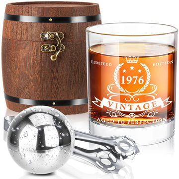 LIGHTEN LIFE 50th Birthday Gifts for Him Men,1976 Whiskey Glass Set in Barrel Box,50 Years Old Gifts,50th Birthday Gift Ideasfor Dad Husband