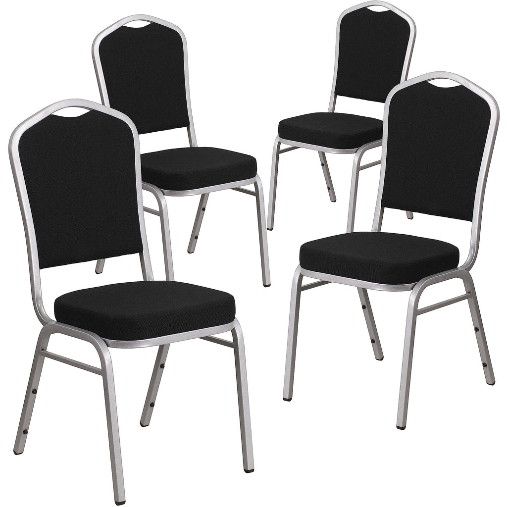 Flash Furniture Hercules Crown Back Stackable Banquet Chair, Silver, 4-pack, Set of 4, Black Fabric/silver Frame