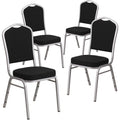 Flash Furniture Hercules Crown Back Stackable Banquet Chair, Silver, 4-pack, Set of 4, Black Fabric/silver Frame