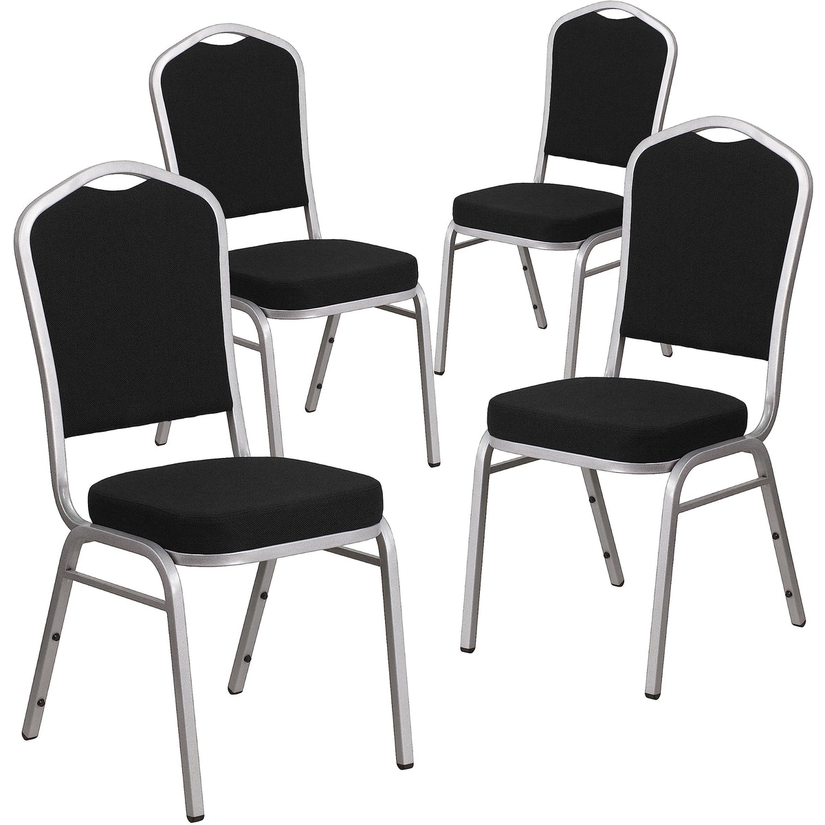 Flash Furniture Hercules Crown Back Stackable Banquet Chair, Silver, 4-pack, Set of 4, Black Fabric/silver Frame