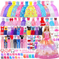 135 Pcs Doll Clothes and Accessories with Doll, Princess Gowns, Fashion Dresses, Slip Dresses, Top, Pants, Jumpsuit, Swimsuits, Shoes, Hangers, Doll Dress up Toys for Girls Kids Toddlers Toy Gifts
