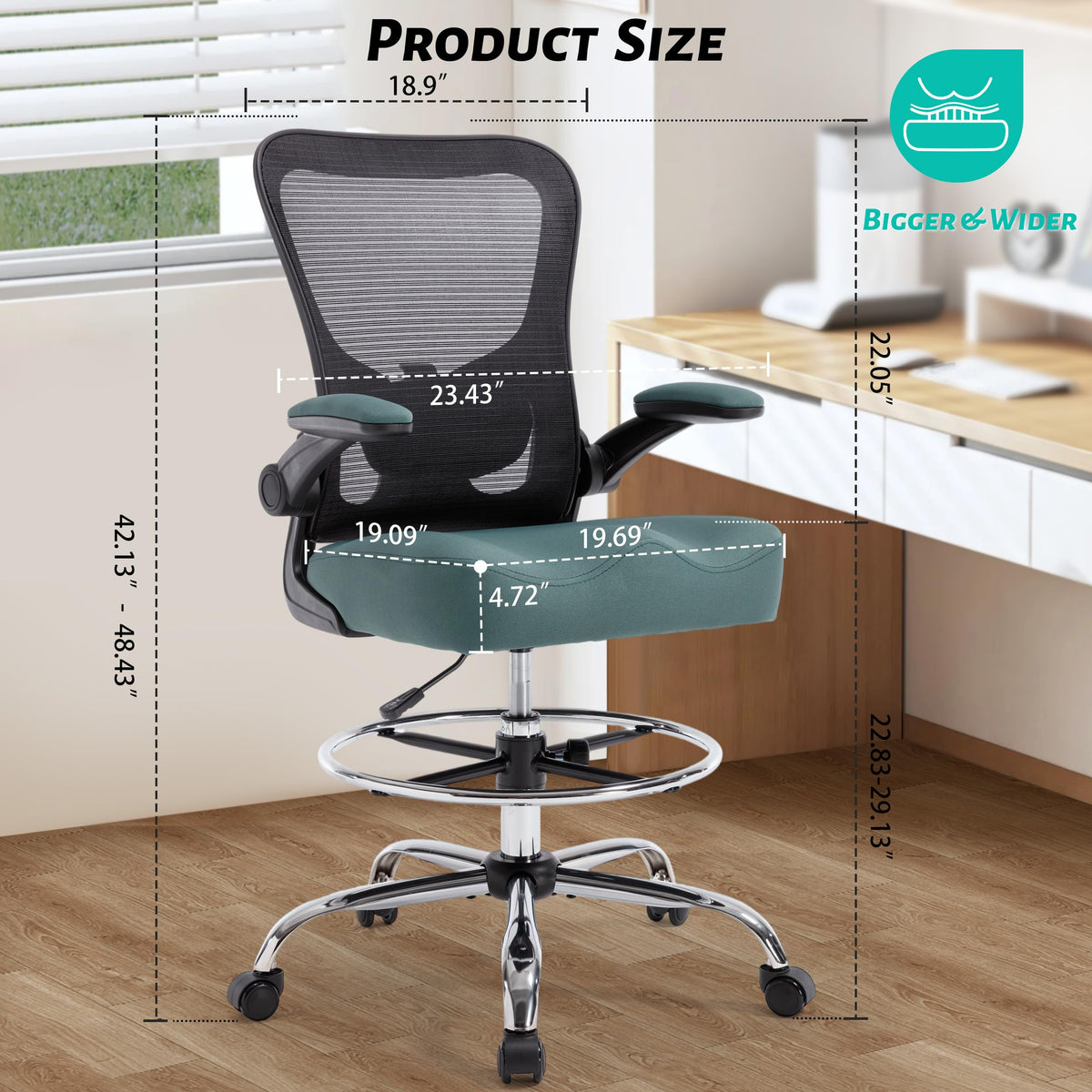 500lbs Ergonomic Drafting Chair Tall Office Chair for Counter Height or Standing Desk, Executive High Office Chairs with W-shaped Thick Seat