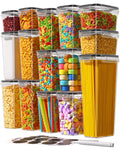 Airtight Food Storage Containers with Lids, 15 PCS Kitchen and Pantry Organization Canisters, BPA-Free, PVC-Free, Food-grade Plastic Leak-proof Jars for Cereal, Flour, Sugar, Extra 24 Labels & Marker