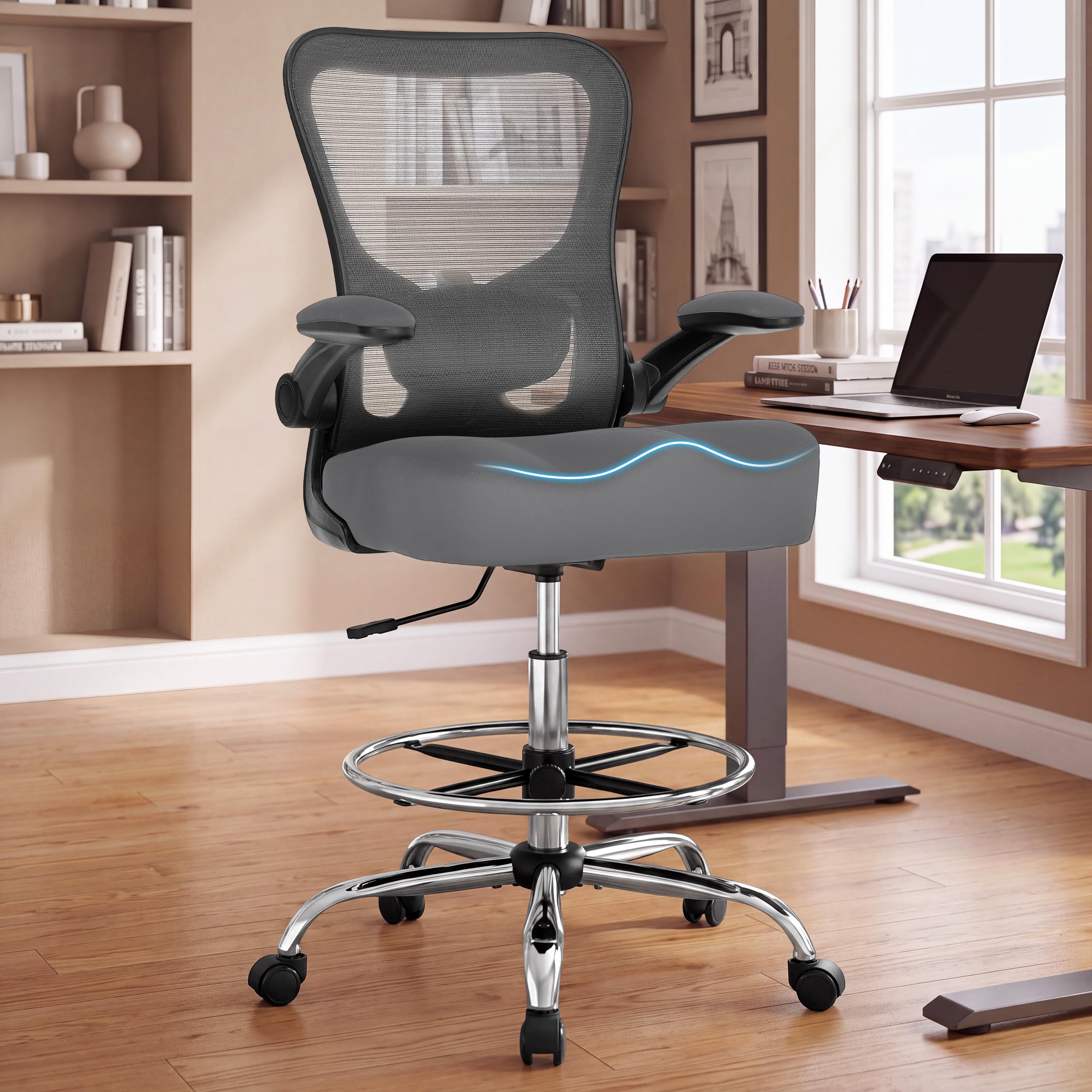 500lbs Ergonomic Drafting Chair Tall Office Chair for Counter Height or Standing Desk, Executive High Office Chairs with W-shaped Thick Seat