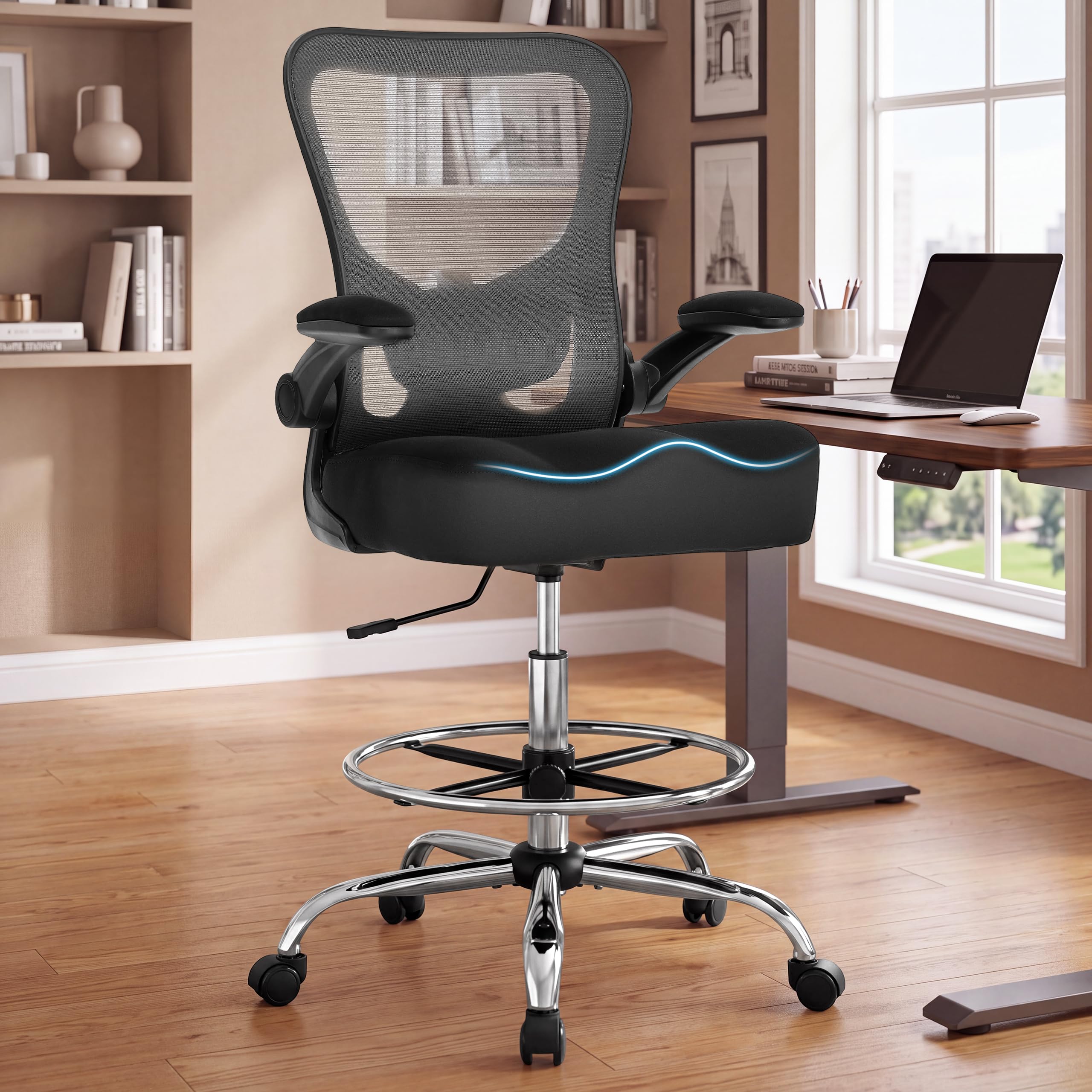 500lbs Ergonomic Drafting Chair Tall Office Chair for Counter Height or Standing Desk, Executive High Office Chairs with W-shaped Thick Seat