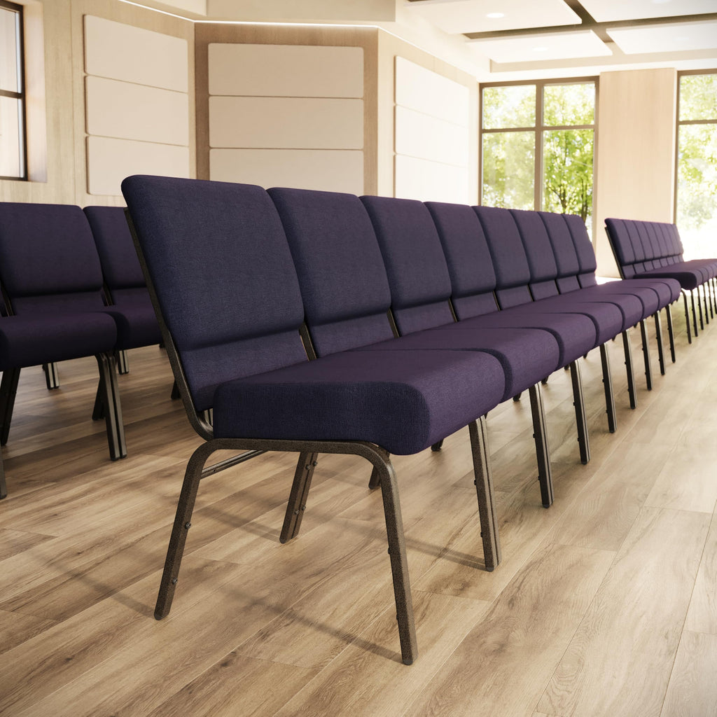 Flash Furniture Hercules Series 21''w Stacking Church Chair in Royal Purple Fabric - Gold Vein Frame, Set of 1, Royal Purple Fabric/gold Vein