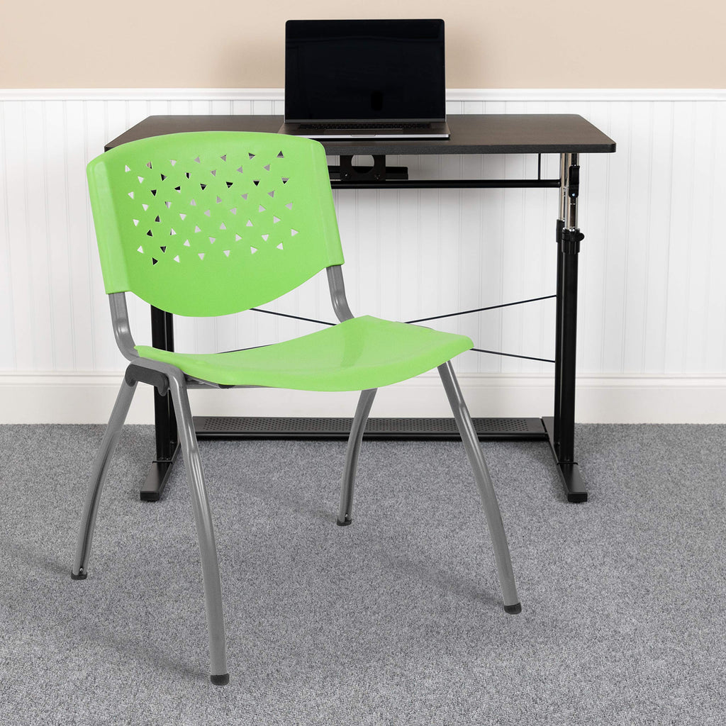 Emma + Oliver Home and Office Green Plastic Stack Chair with Perforated, 20.75"W x 24.5"D x 28.5"H
