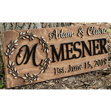 Custom Wood Family Name Established Sign, Wedding Gift