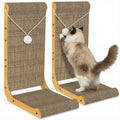 2-Pack Cat Scratching Board, 25.6'' Tall L-Shaped Cardboard Cat Scratcher with Hanging Ball Toy & Raised Edges, Vertical Cat Scratching Post for Indoor Cats, Wall & Couch Protector